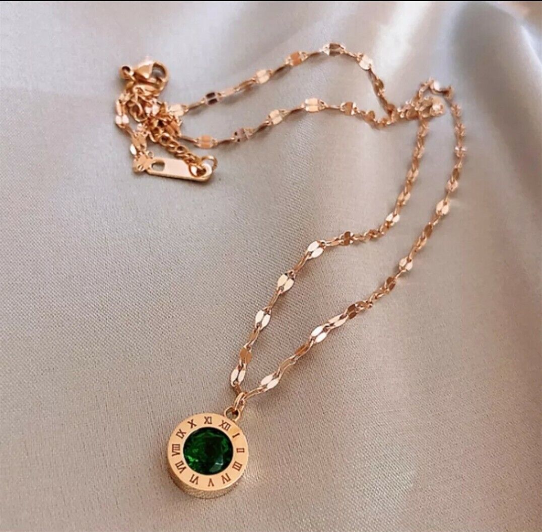 Gold & Emerald Dark Green Jewellery 4mm CZ Necklace & Bracelet Xmas Gift