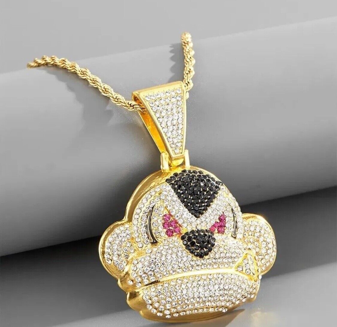 SILVER Iced out Cubic Zirconia Pitbull Pendant Necklace Fashion Unisex Necklace