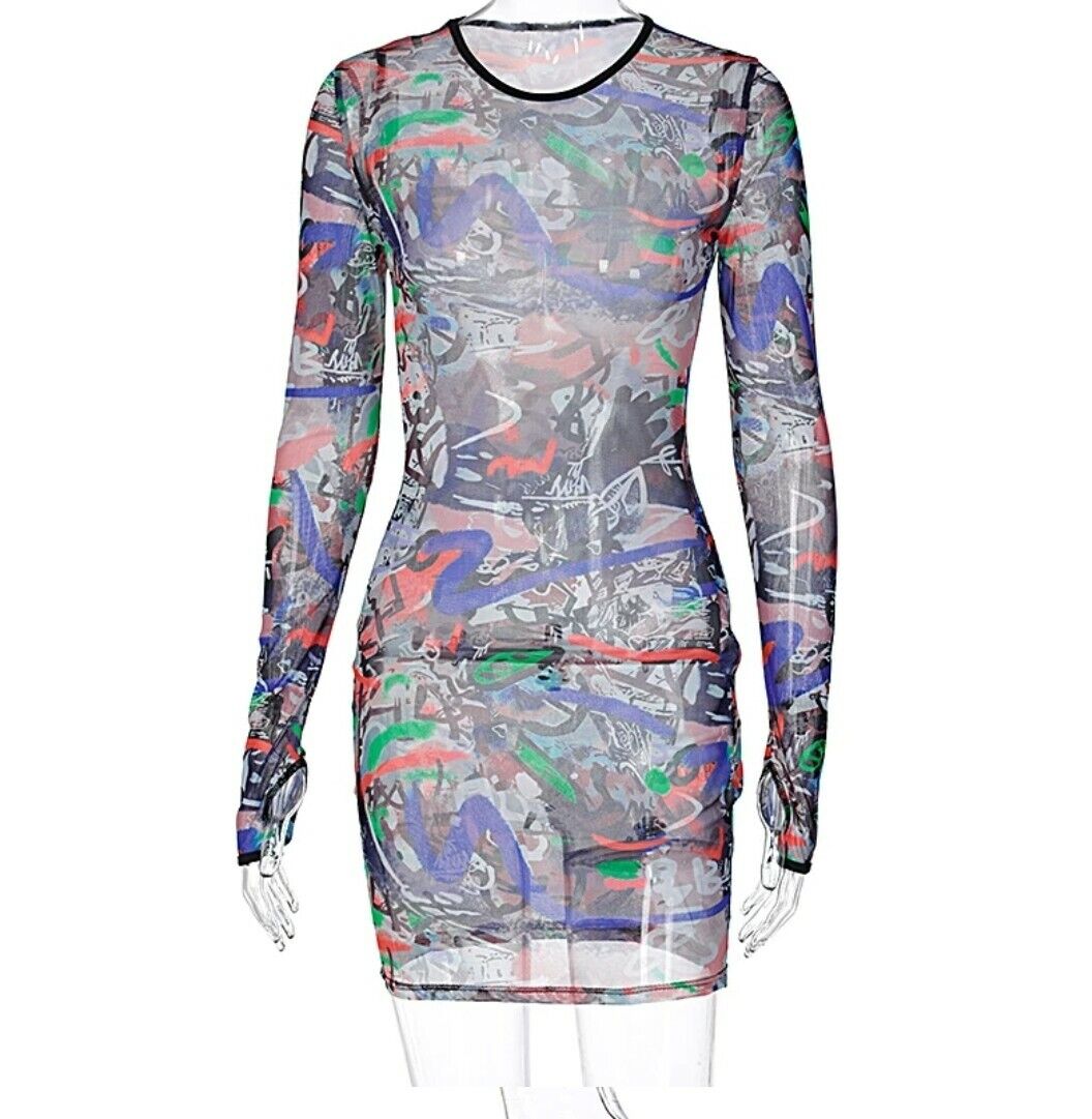 Sexy Women's Hollow Out Mesh See-Through Mini Dress Bodycon Party Club Nightwear
