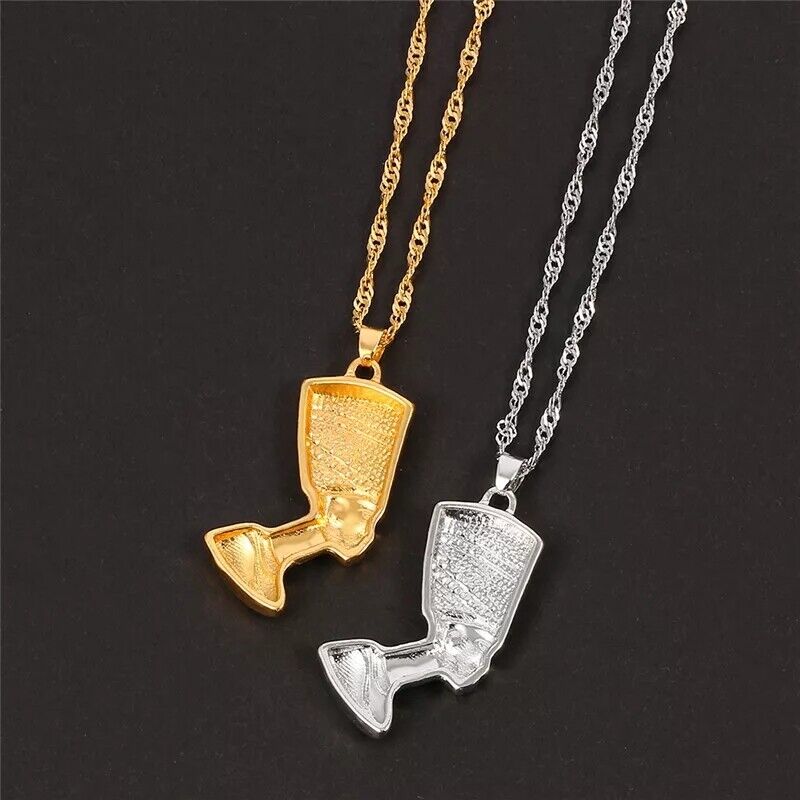 18ct Gold Plated Egyptian Queen Nefertiti Pharaoh Egypt Necklace Pendant
