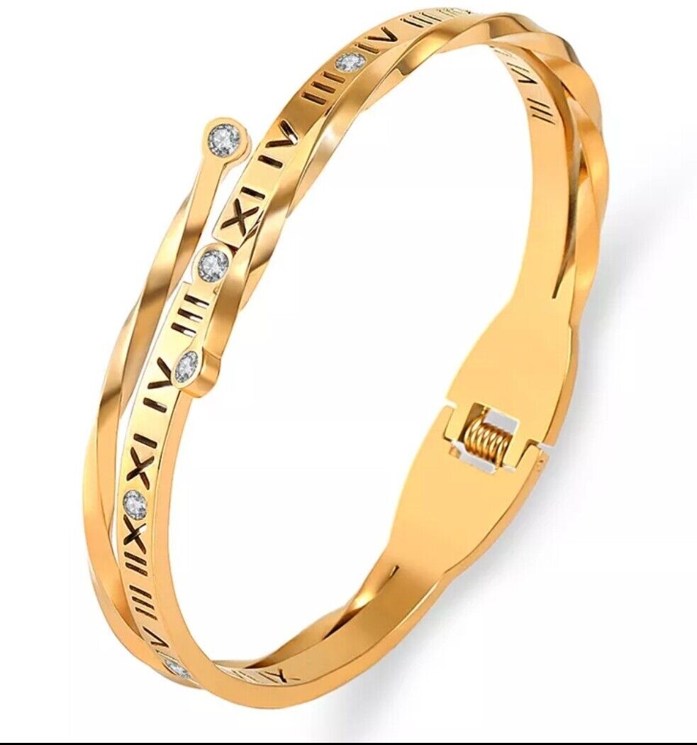 Classic Roman Numeral Numbers Stainless Steel Crystal Magnetic Bracelet