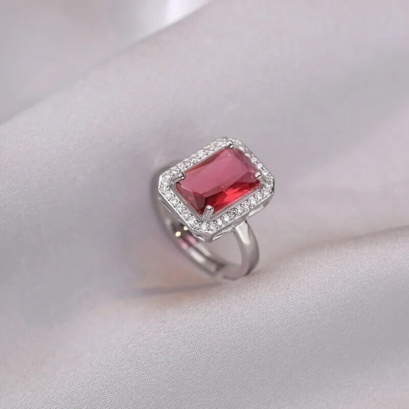 SilverCrystal Rhinestone Necklace Pendant Ring And Earrings Ruby Set UK