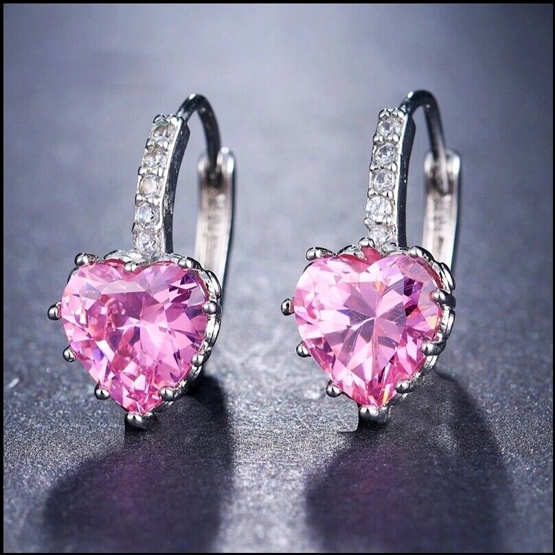 Women Earrings 14K Gold Plated Heart Shaped Cubic Zirconia CZ 925 Drop Earrings