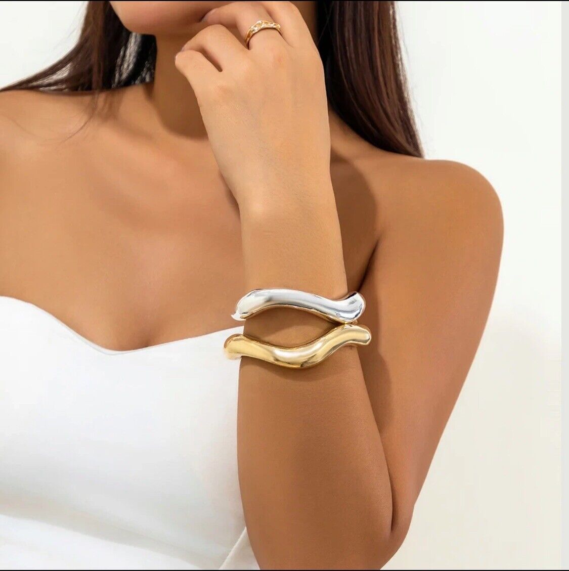 2-Piece Chunky Metal Torque Necklace and Open Cuff Bangle Set, Punk & Steampunk