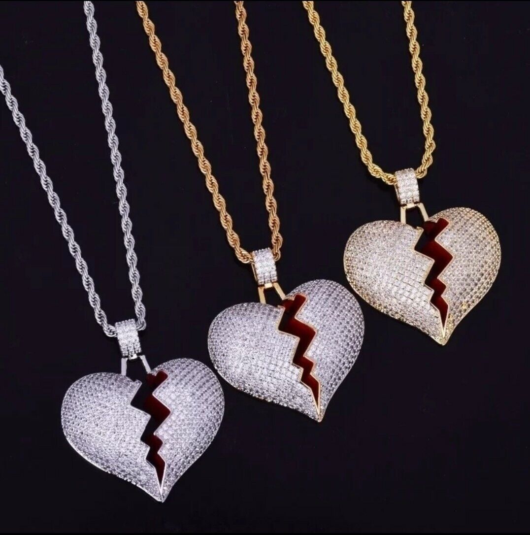 ๐ฌ๐ง Iced Out Heart Emoji Necklace Hip Hop Jewelry Silver Gold Pendant Chain