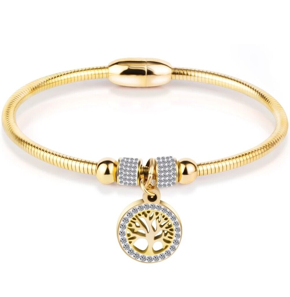 New Bracelet Four Leaf Clover Tree of Life Bracelet Gift Stainless Steel No Fade