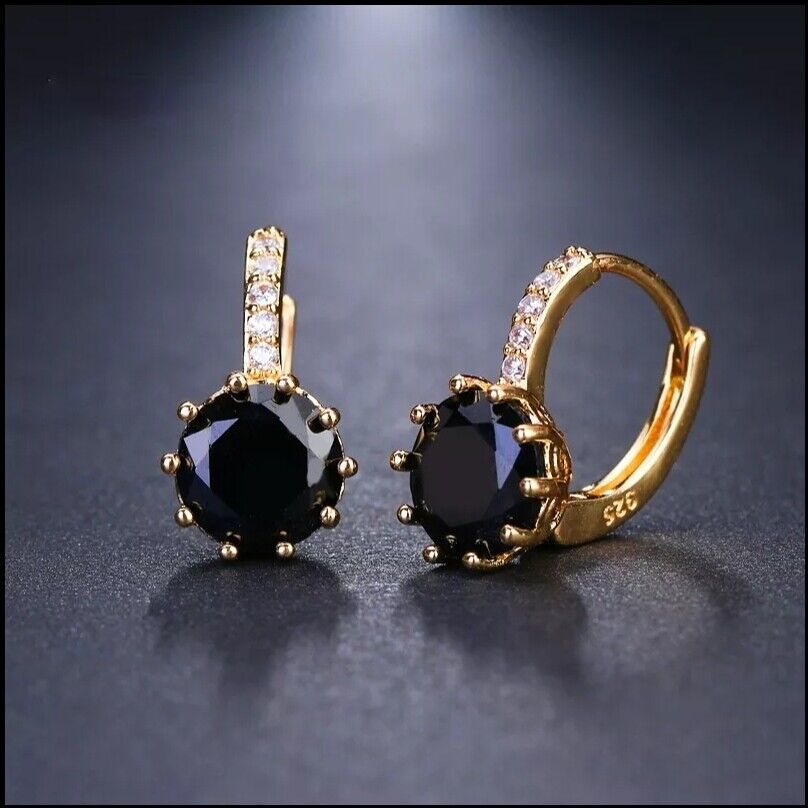 Women Earrings 14K Gold Plated Heart Shaped Cubic Zirconia CZ 925 Drop Earrings