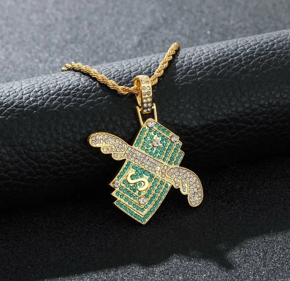 Hip-Hop Dollar Sign Necklace Money Pendant Chain Silver Jewellery Rapper Bling