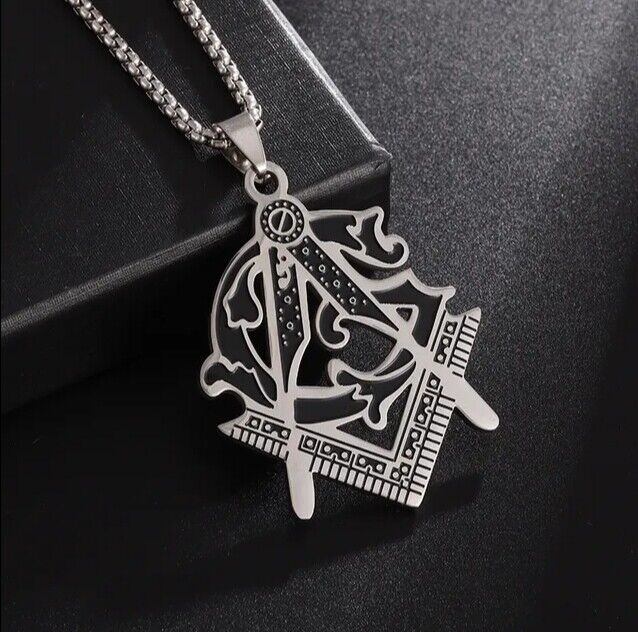 Classic Masonic Pyramid Masonic Stainless Steel Medal Compass Freemason Necklace