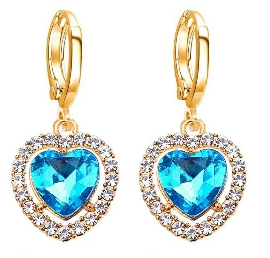 Heart Shape Drop Earrings Gold Plated Cubic Zirconia CZ Valentine Gift for Women