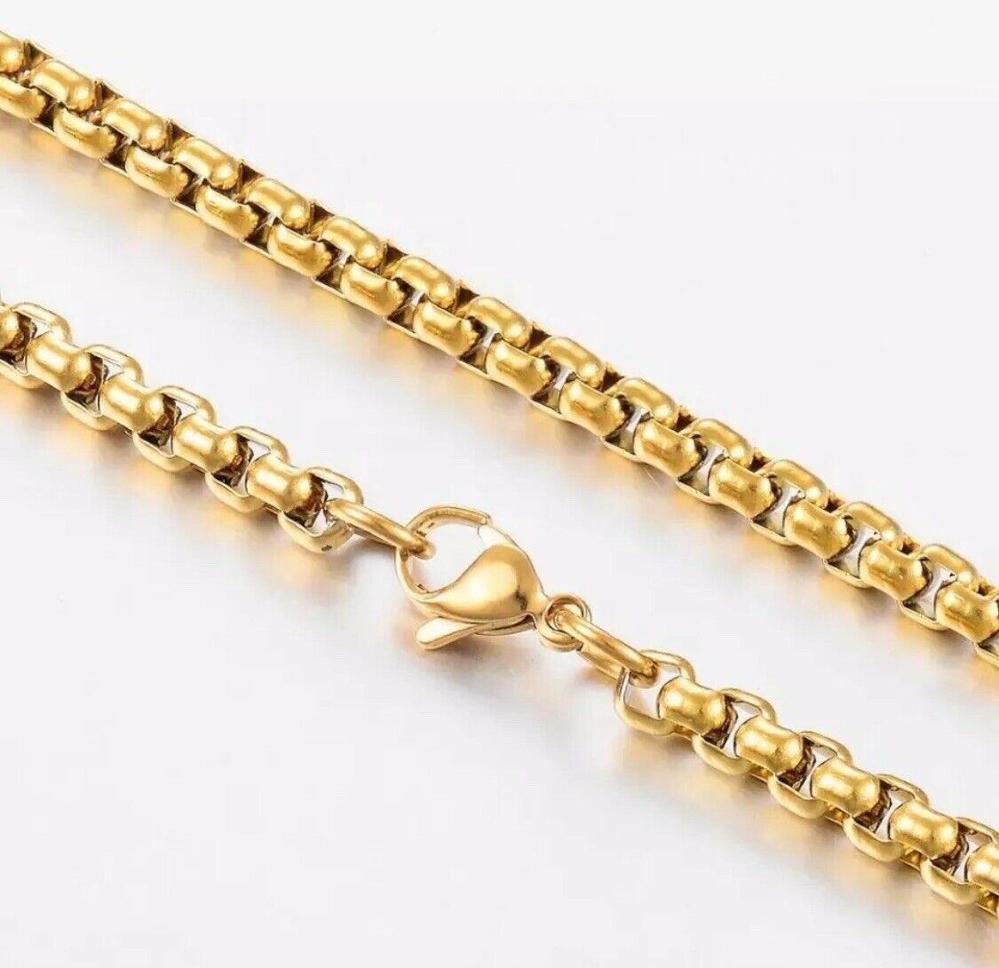 GENUINE Stainless Steel Gold 5mm Round Box Unisex Chain Necklace Men Women