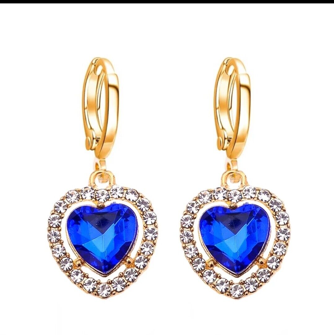 Heart Shape Drop Earrings Gold Plated Cubic Zirconia CZ Valentine Gift for Women
