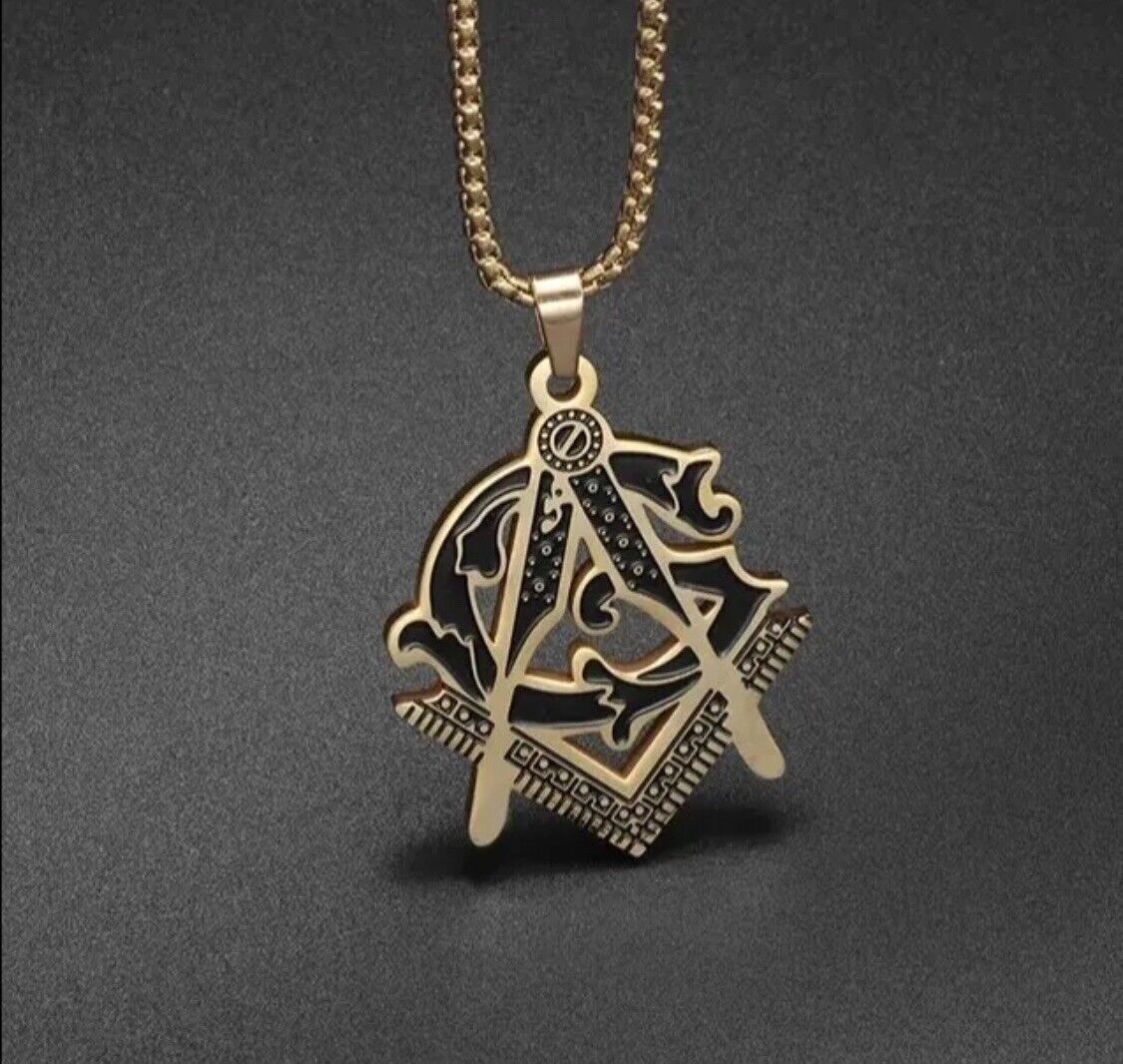 Classic Masonic Pyramid Masonic Stainless Steel Medal Compass Freemason Necklace