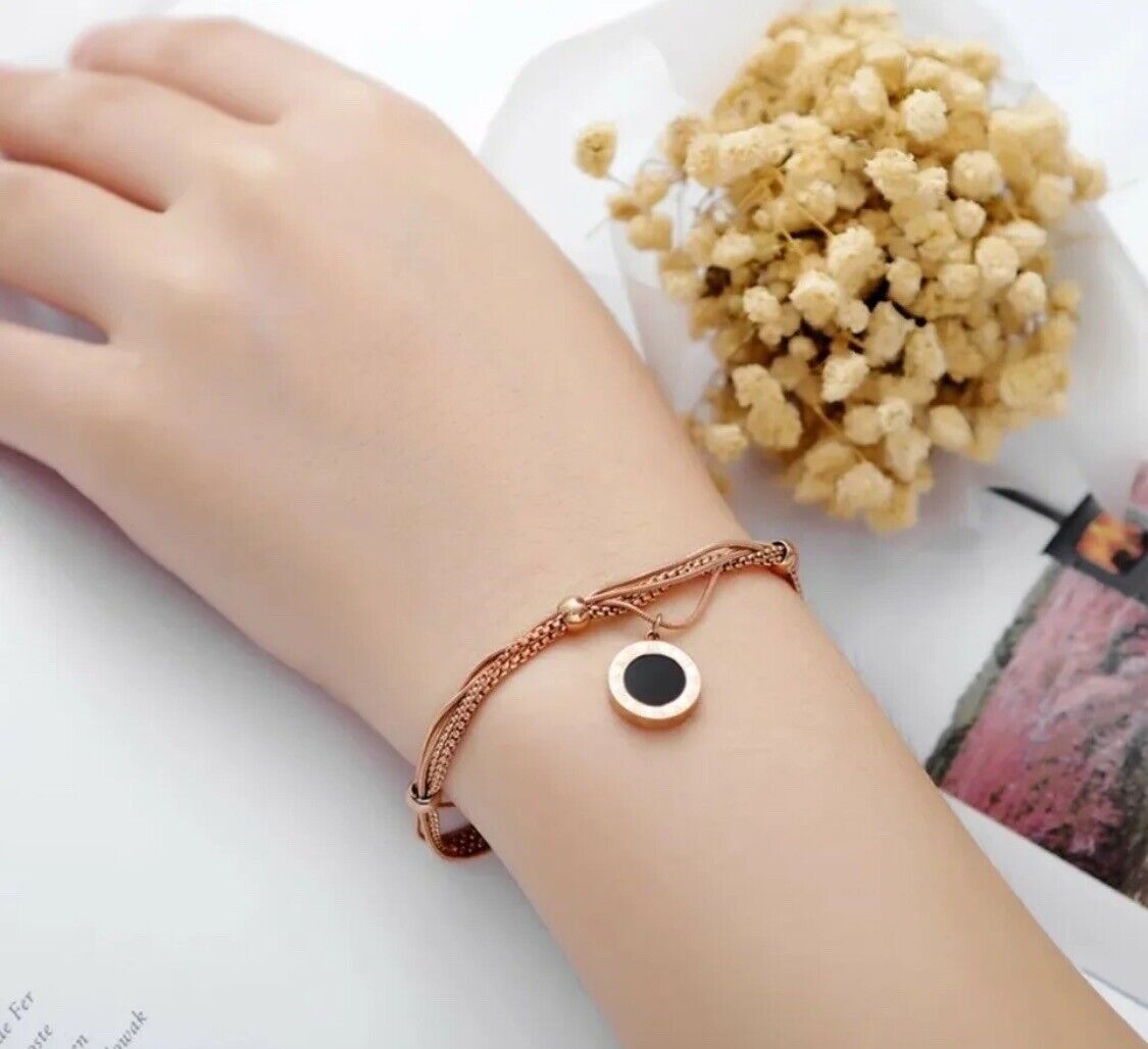 Rose Gold Bracelet Titanium Roman Numeral Rose Gold Plated Charm Bracelets