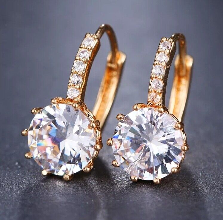 Women Earrings 14K Gold Plated Heart Shaped Cubic Zirconia CZ 925 Drop Earrings