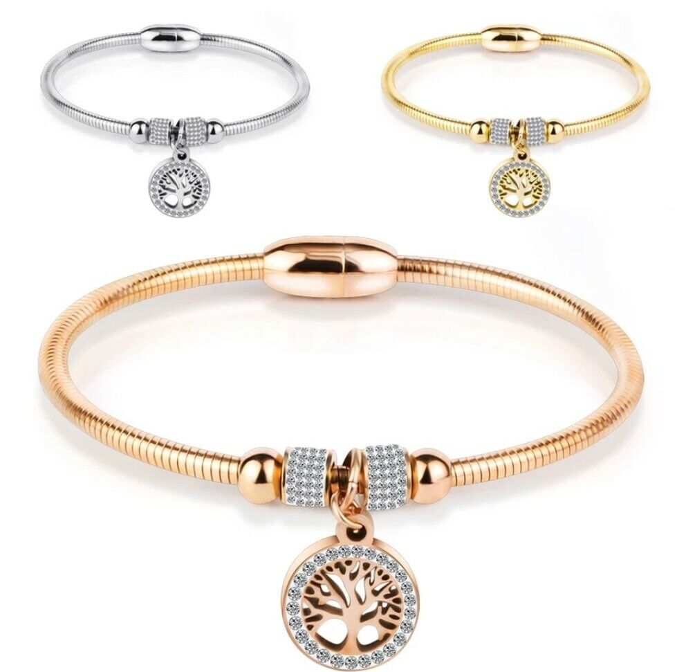 New Bracelet Four Leaf Clover Tree of Life Bracelet Gift Stainless Steel No Fade