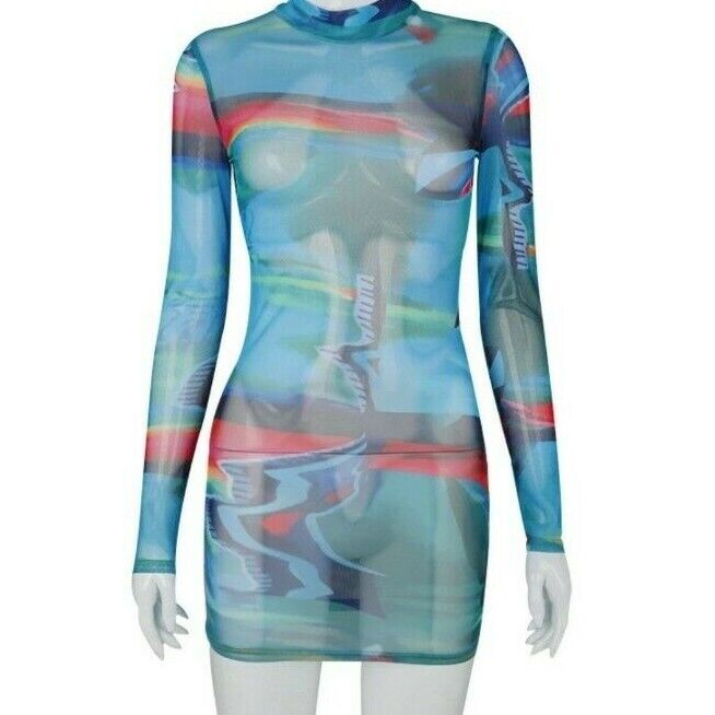 Sexy Women's Hollow Out Mesh See-Through Mini Dress Bodycon Party Club Nightwear