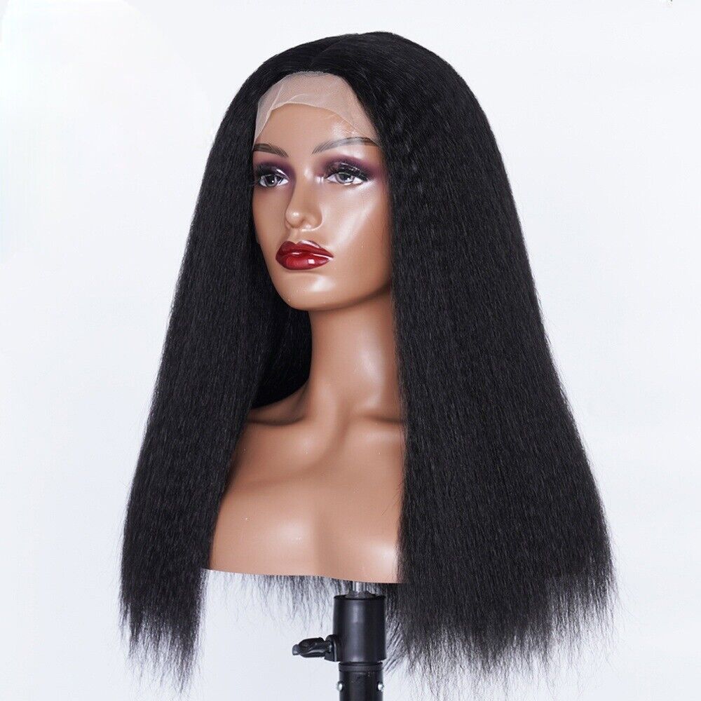 Kinky Straight Yaki Wig + Baby Hair Glueless 220% Density Heat Resistant 26"