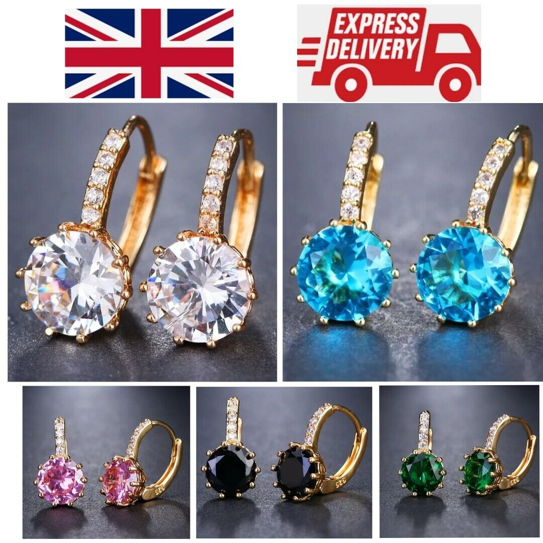 Women Earrings 14K Gold Plated Heart Shaped Cubic Zirconia CZ 925 Drop Earrings