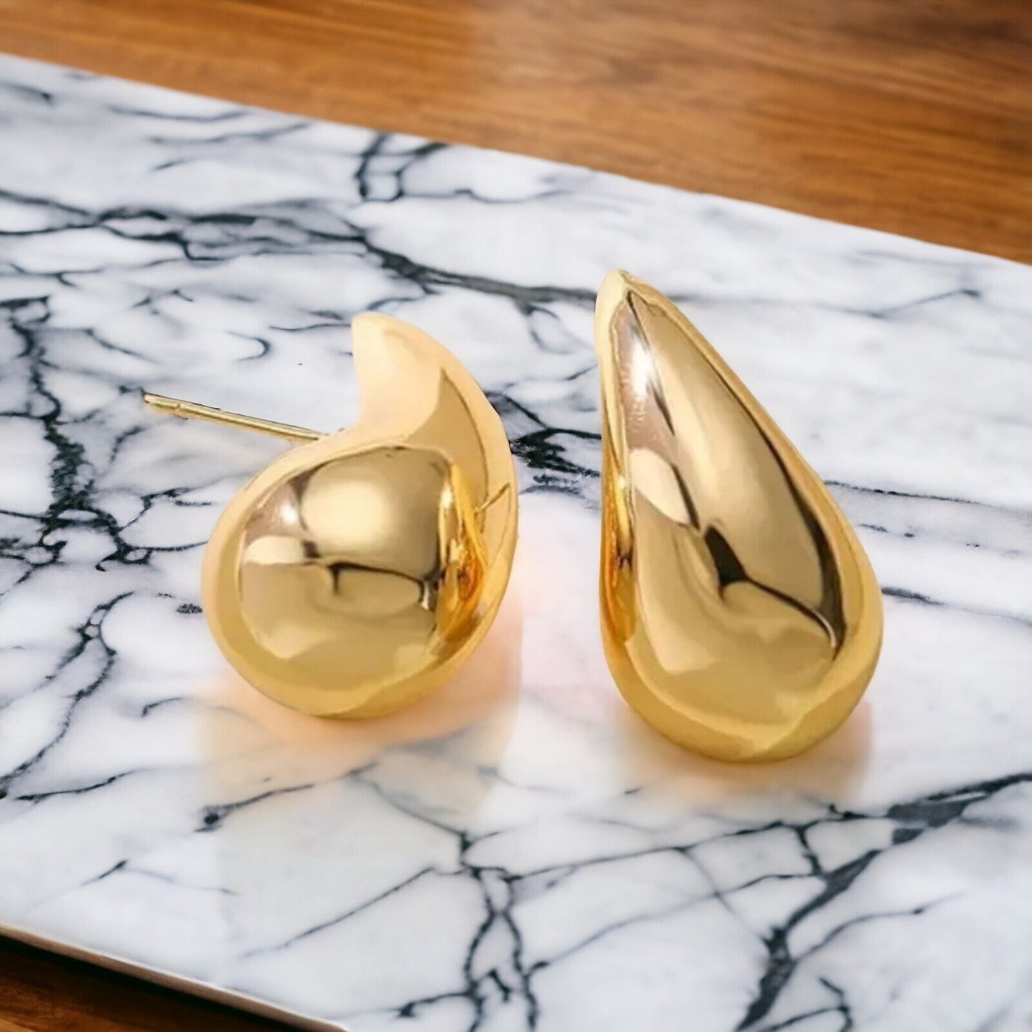 Latest Gold Asymmetrical Half Moon Tear Drop Chunky Gold Hoop Hook Earrings