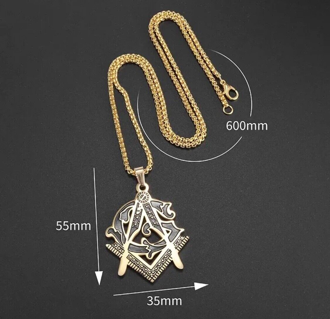 Classic Masonic Pyramid Masonic Stainless Steel Medal Compass Freemason Necklace