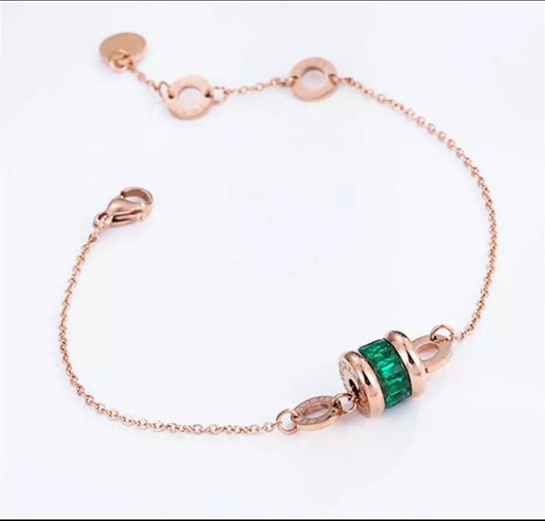 Gold & Emerald Dark Green Jewellery 4mm CZ Necklace & Bracelet Xmas Gift