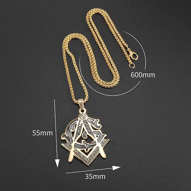 Classic Masonic Pyramid Masonic Stainless Steel Medal Compass Freemason Necklace