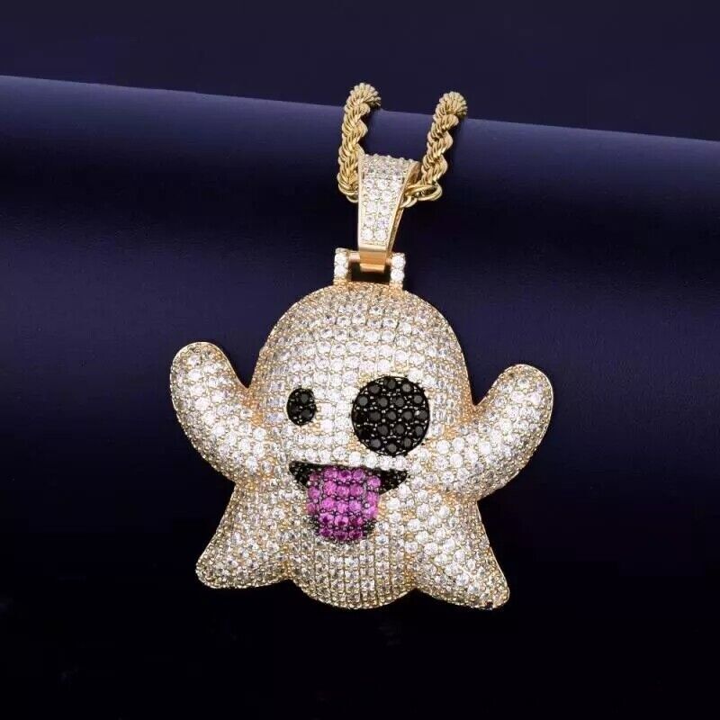 Hip-hop Necklace Snapchat Emoji Pendant & Chain Iced Out Bling Shine Jewellery