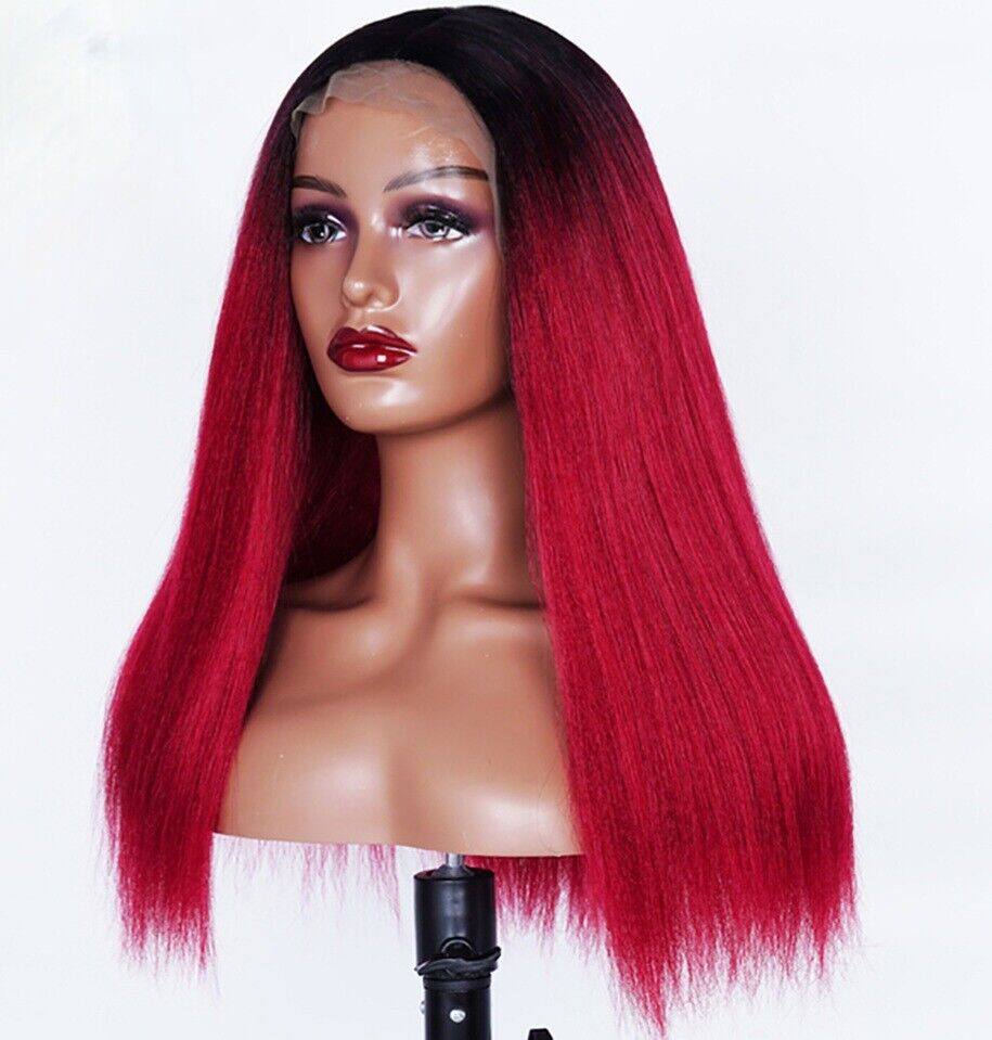 Kinky Straight Yaki Wig + Baby Hair Glueless 220% Density Heat Resistant 26"
