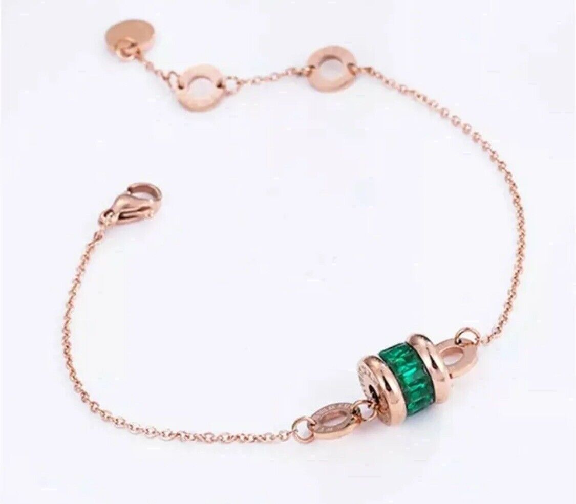 Beautifully Designed Gold & Emerald Dark Green Jewellery 4mm CZ Bracelet