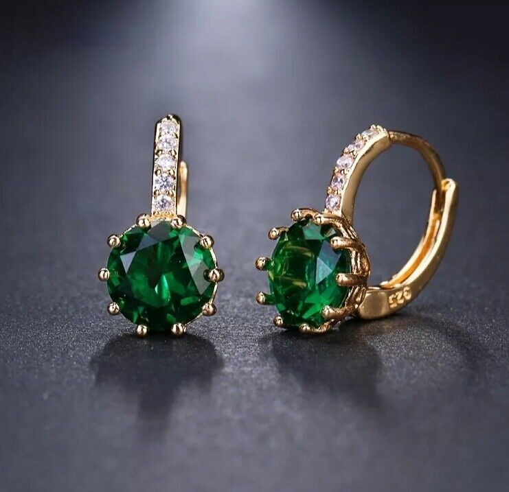 Women Earrings 14K Gold Plated Heart Shaped Cubic Zirconia CZ 925 Drop Earrings