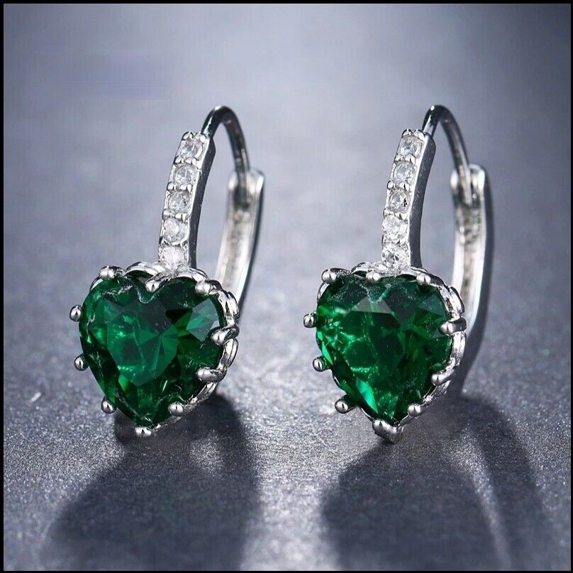 Women Earrings 14K Gold Plated Heart Shaped Cubic Zirconia CZ 925 Drop Earrings