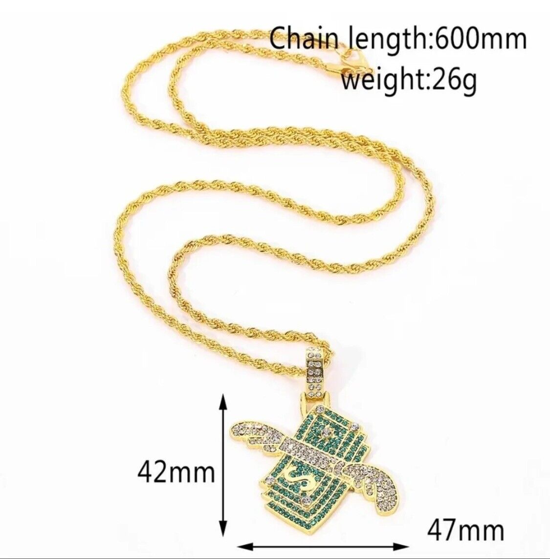 Hip-Hop Dollar Sign Necklace Money Pendant Chain Silver Jewellery Rapper Bling
