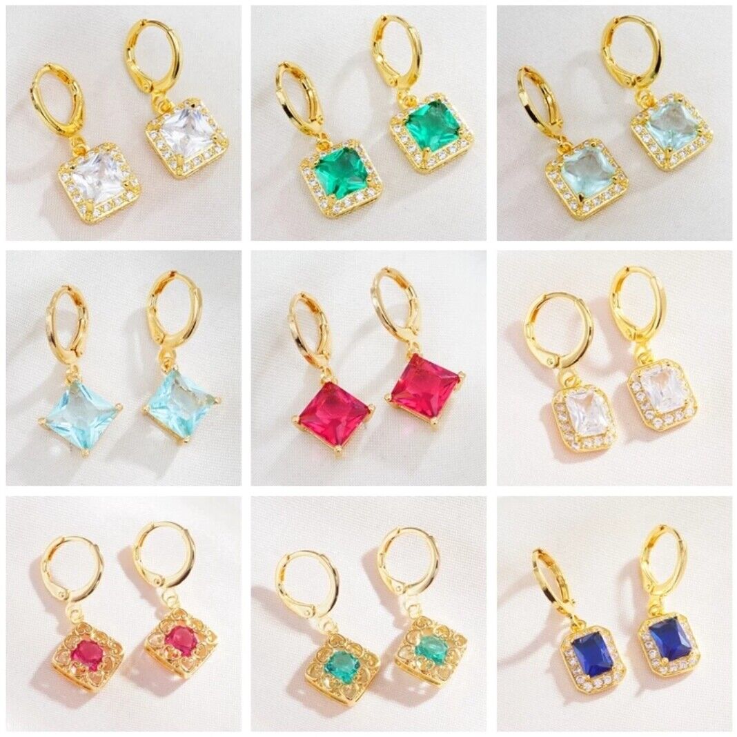 Women Earrings 14K Gold Plated Cubic Zirconia CZ 925 Wedding Drop Earrings