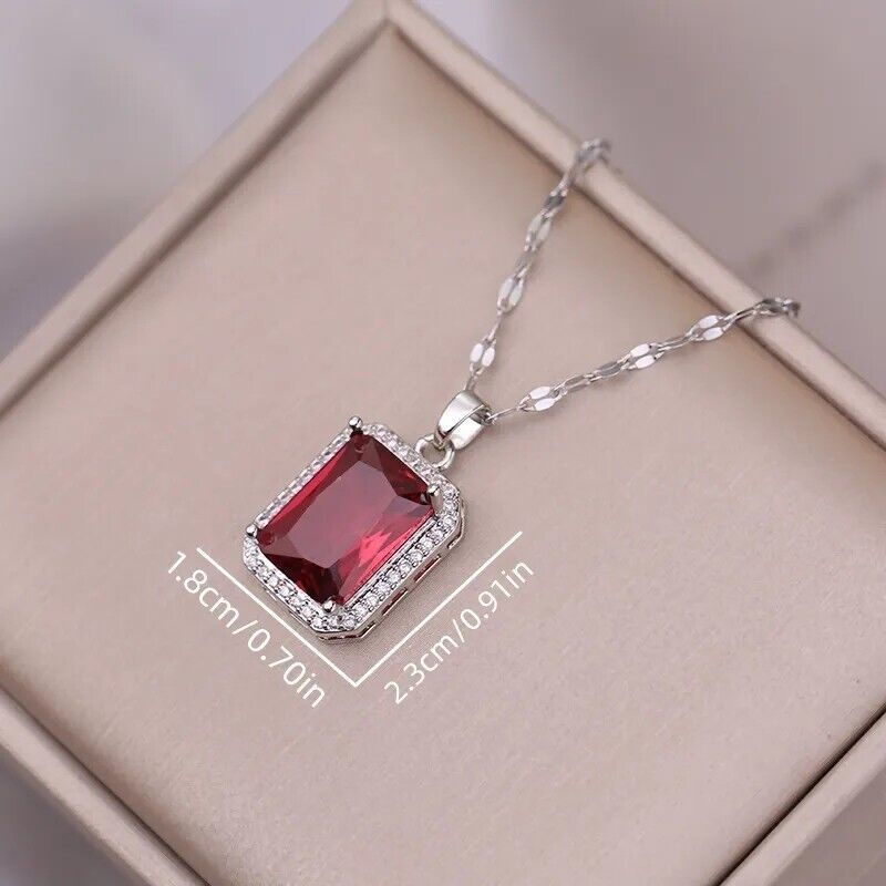 SilverCrystal Rhinestone Necklace Pendant Ring And Earrings Ruby Set UK