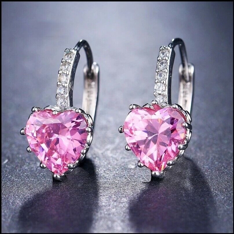 Women Earrings 14K Gold Plated Heart Shaped Cubic Zirconia CZ 925 Drop Earrings