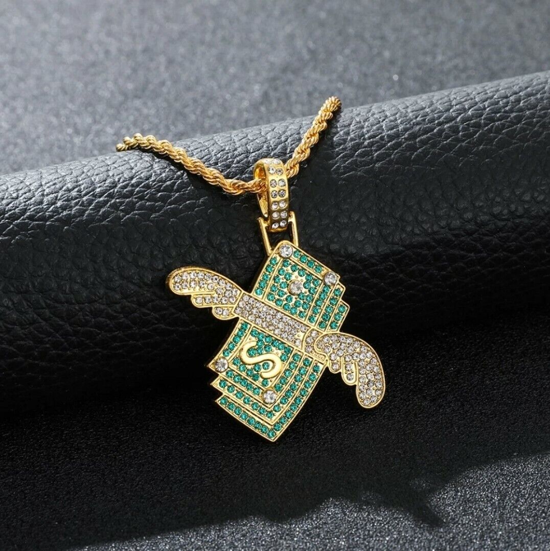 Hip-Hop Dollar Sign Necklace Money Pendant Chain Silver Jewellery Rapper Bling