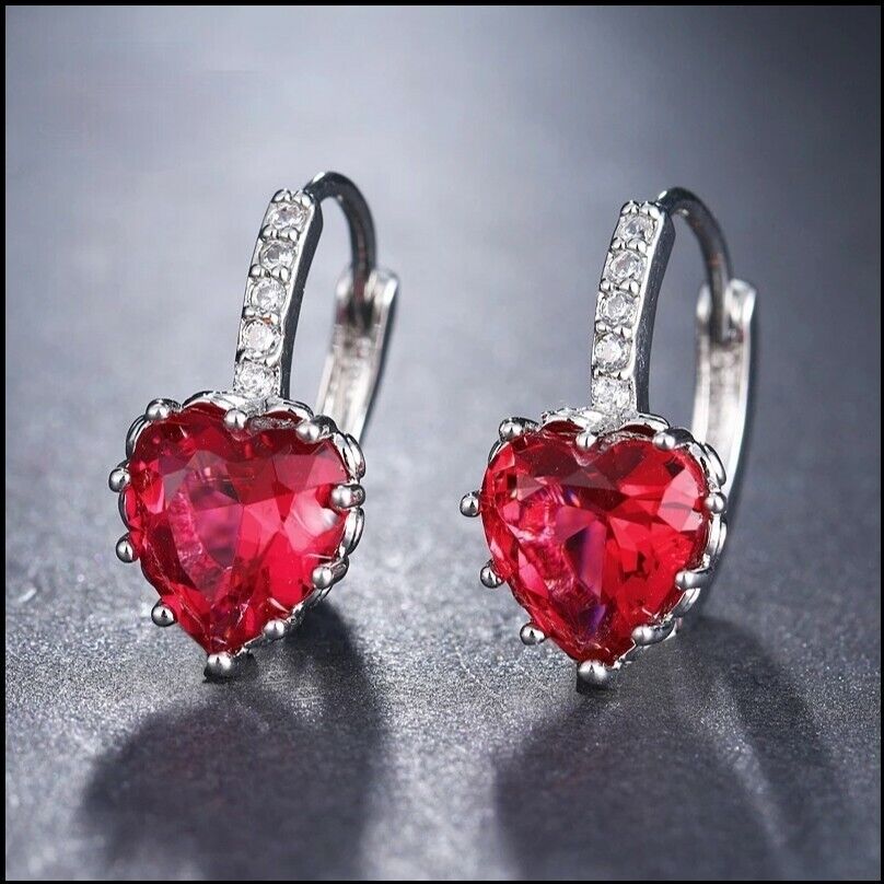 Women Earrings 14K Gold Plated Heart Shaped Cubic Zirconia CZ 925 Drop Earrings