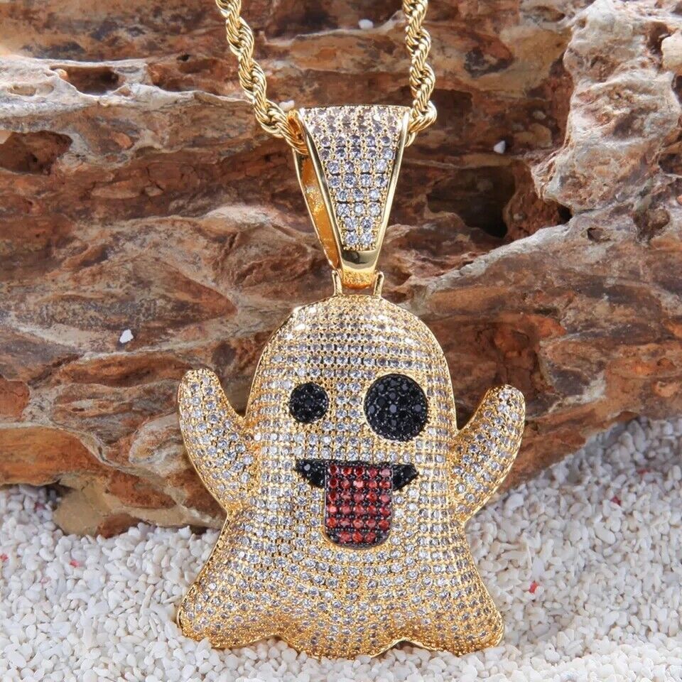Hip-hop Necklace Snapchat Emoji Pendant & Chain Iced Out Bling Shine Jewellery