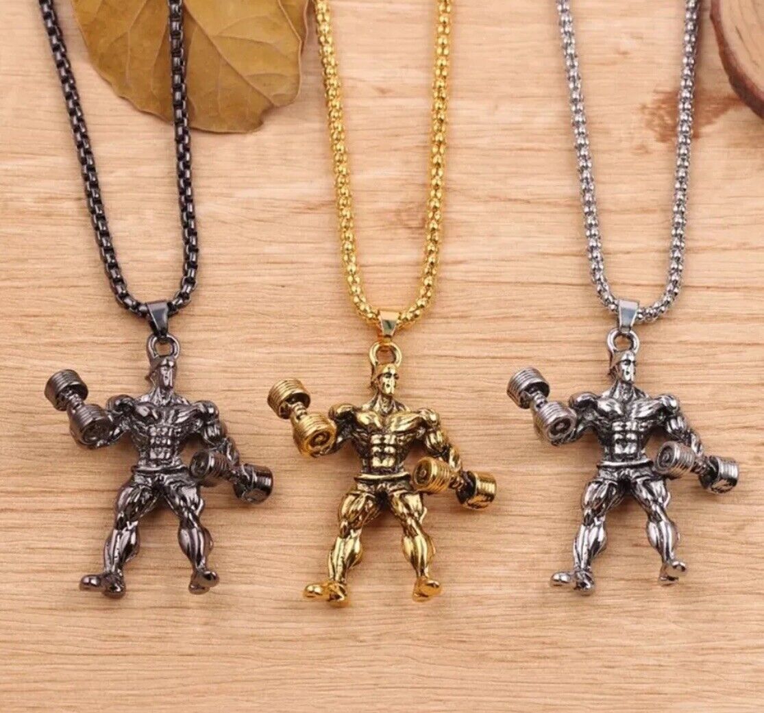 GOLD Necklace Gothic Skull Bodybuilding Weight Gold Pendant Necklace