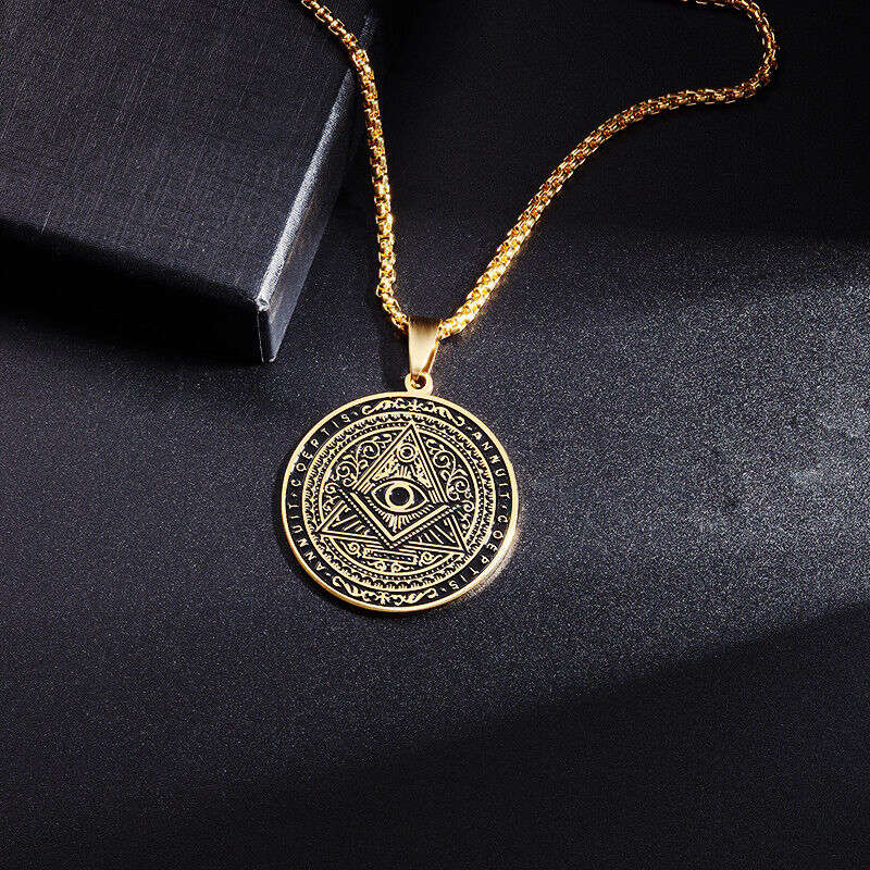 Classic Masonic Pyramid All Seeing Eye Pendant Stainless Steel Medal Necklace