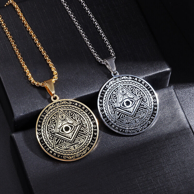 Classic Masonic Pyramid All Seeing Eye Pendant Stainless Steel Medal Necklace