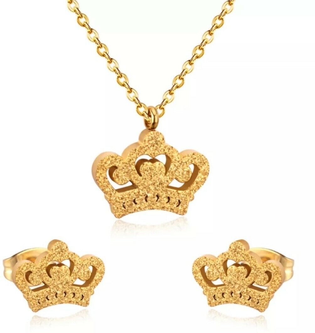 Silver Crystal King Queen Crown Necklace Pendant Women Ladies Gift Jewellery UK