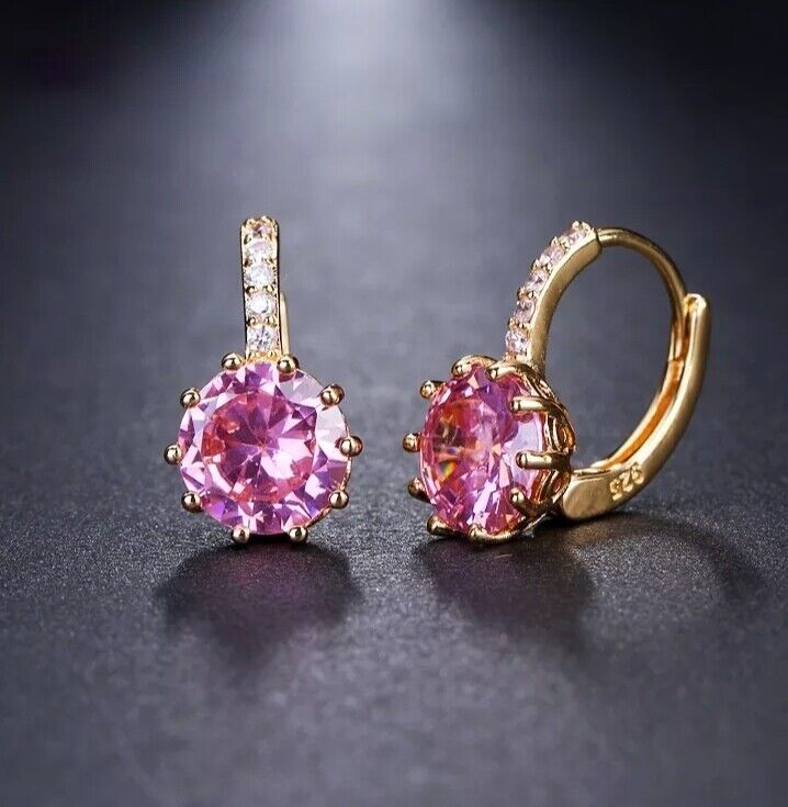 Women Earrings 14K Gold Plated Heart Shaped Cubic Zirconia CZ 925 Drop Earrings