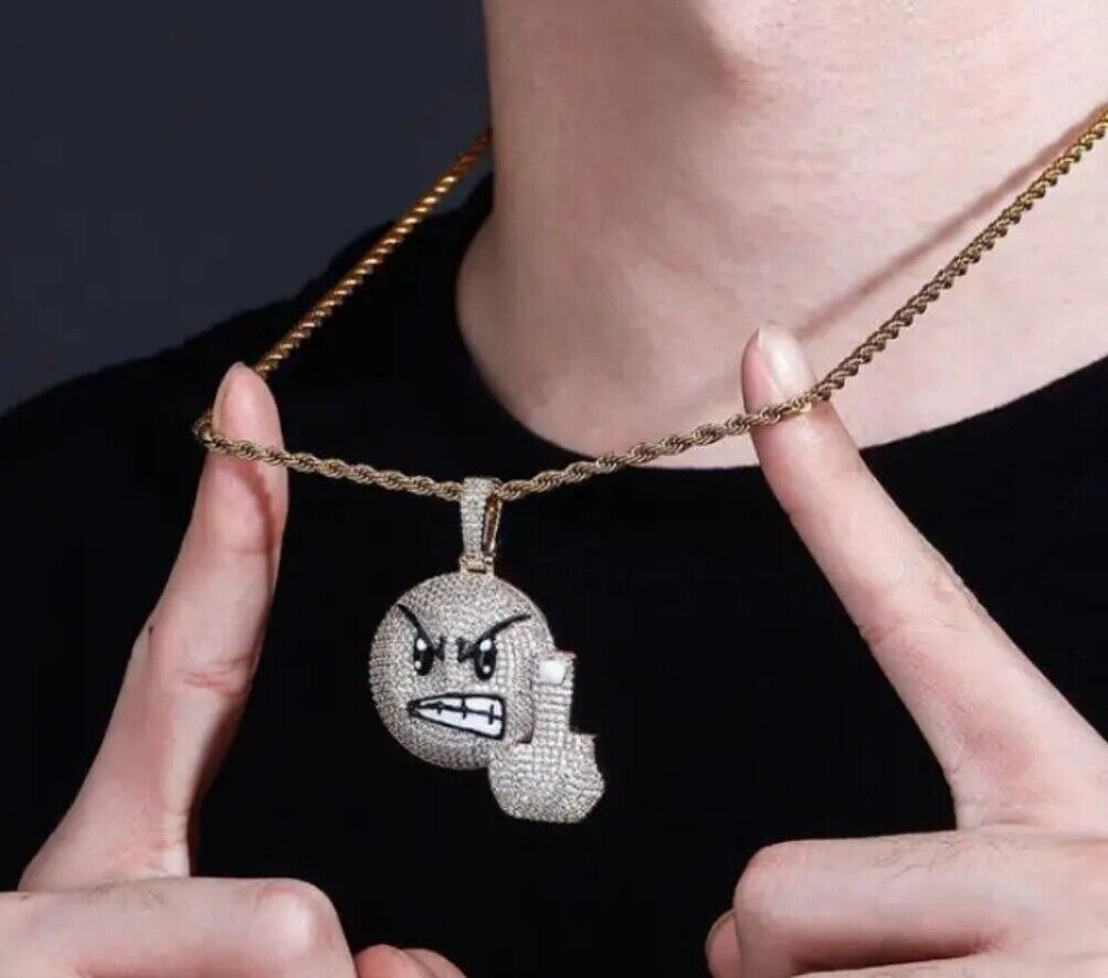 LOL Laughing Emoji Snapchat CZ Pendant Chain Necklace Iced Out Bling Jewellery