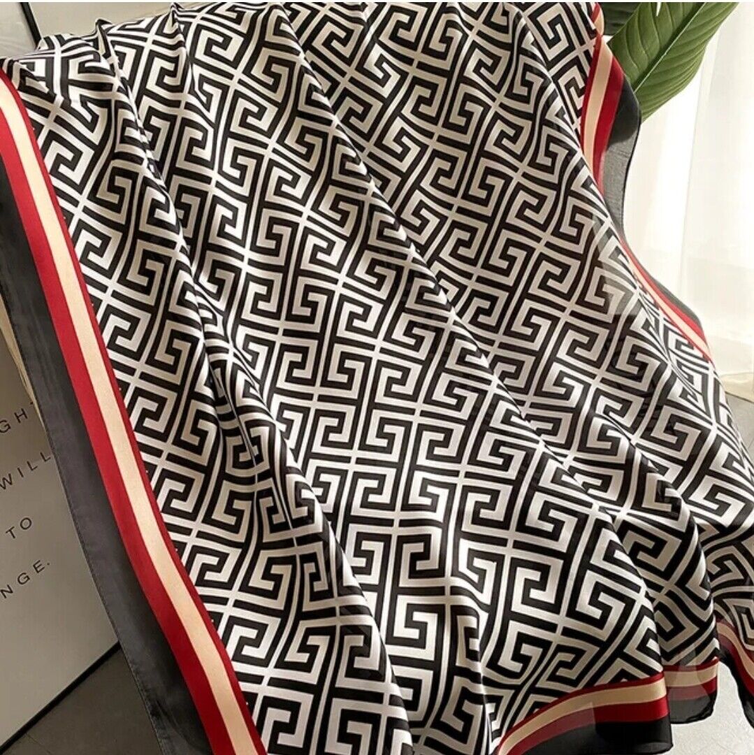 LUXURY FAUX SILK SCARF LONG SCARF, SOFT PLAID SCARF SILK FEEL LUXE SARONG 🇬🇧