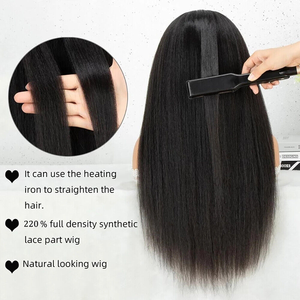Kinky Straight Yaki Wig + Baby Hair Glueless 220% Density Heat Resistant 26"