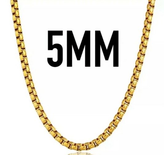 GENUINE  Stainless Steel Gold 5mm Round Box Unisex Chain Necklace Men Women