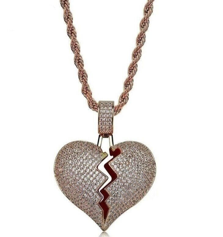 🇬🇧 Iced Out Heart Emoji Necklace Hip Hop Jewelry Silver Gold Pendant Chain