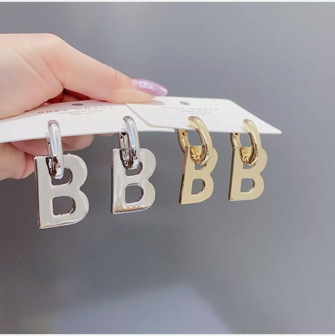 Double BB Letter B Gold Silver Metal Hoop Women Earrings Designer Inspired